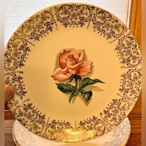 Crooksville Pottery Delmar Rose Plates Gilded w 22KT Bridgerton Cottagecore MCM - Picture 12 of 16